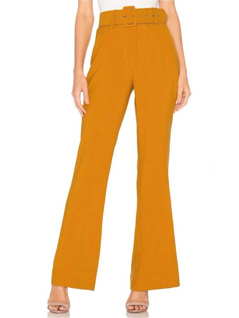 Lovers + Friends NEW! Keri Belted Flared Pants in Mustard Size Small